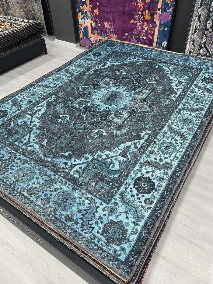 Şönil dokuma halı kilim 4m² - 155x230 Mavi-Siyah 63 - Görsel 1