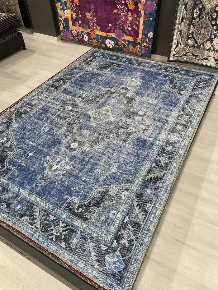 Şönil dokuma halı kilim 4m² - 155x230 Mavi 15 - Görsel 1