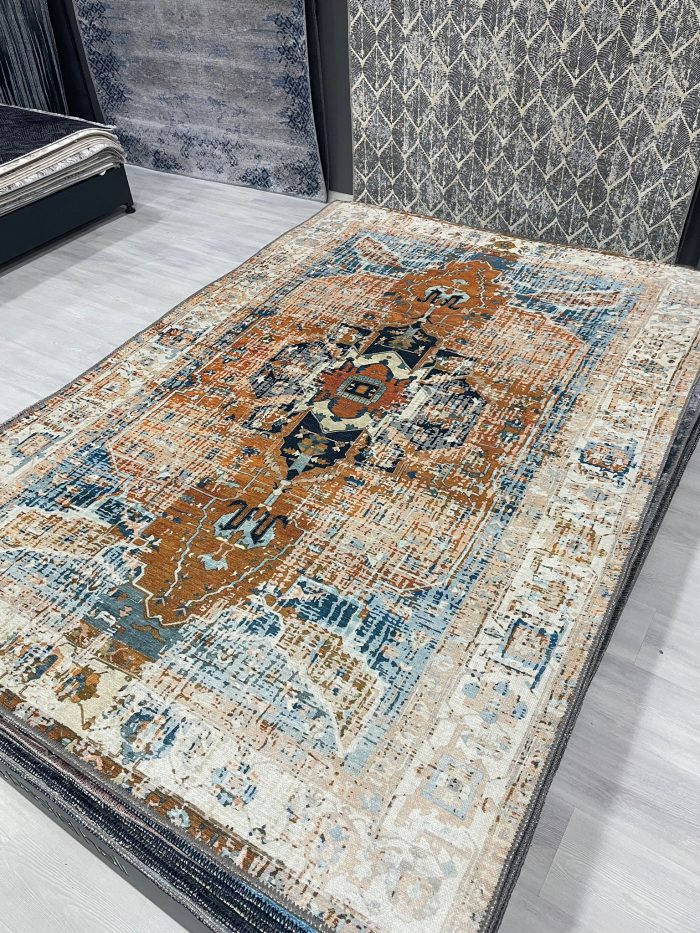 Şönil dokuma halı kilim 4m² - 155x230 Turuncu Eskitme 55 - Görsel 1