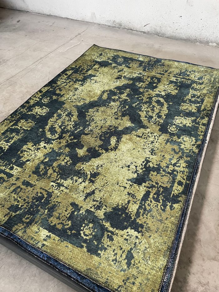 Şönil dokuma halı kilim 4m² - 155x230 Eskitme siyah yeşilimsi sarı 23 - Görsel 1