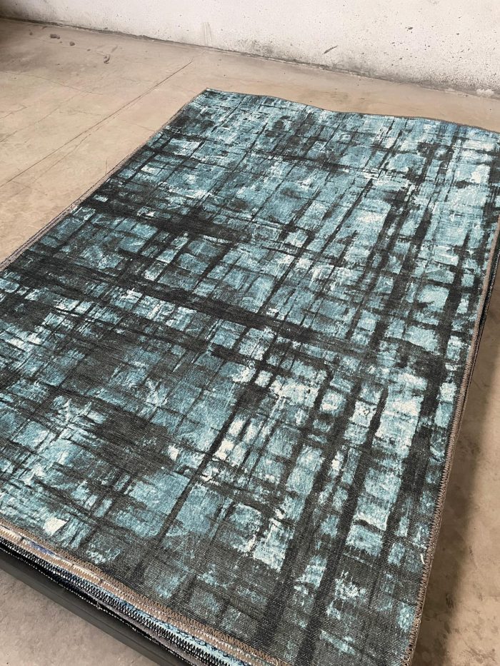 Şönil dokuma halı kilim 4m² - 155x230 eskitme mavi siyah 6 - Görsel 1