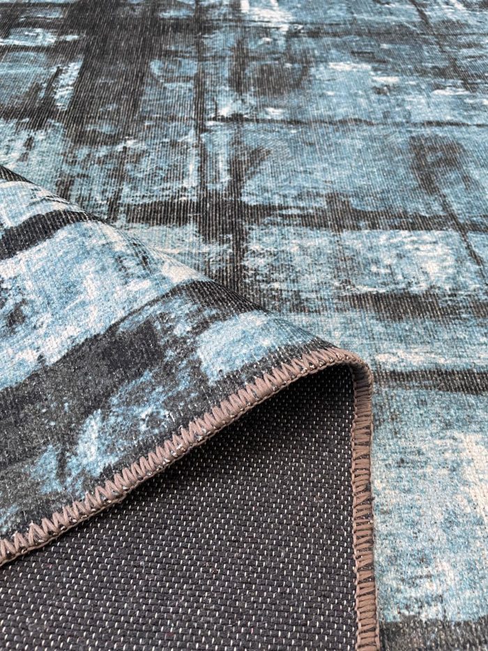 Şönil dokuma halı kilim 4m² - 155x230 eskitme mavi siyah 6 - Görsel 2